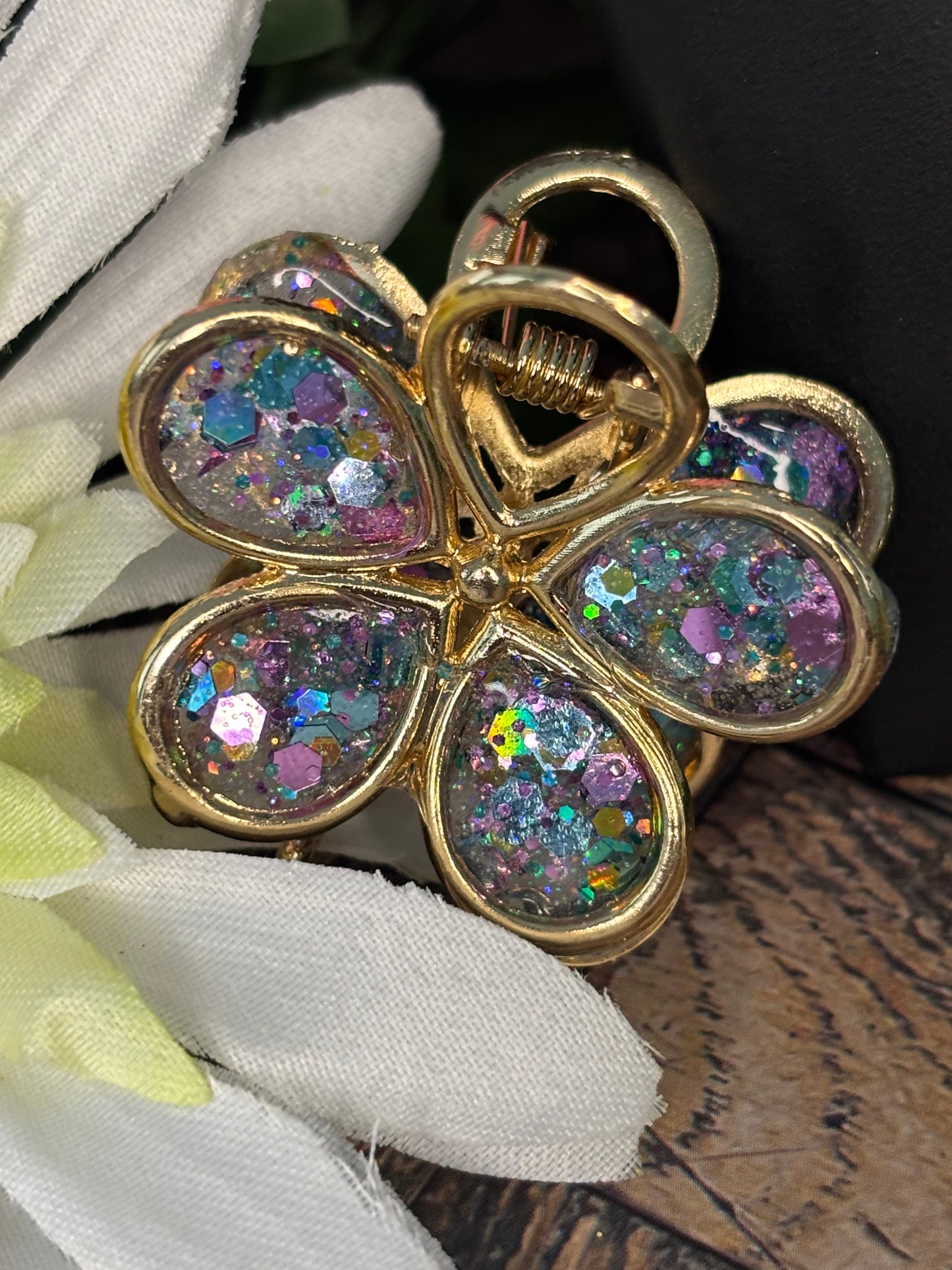 Glitter Flower Claw Clip